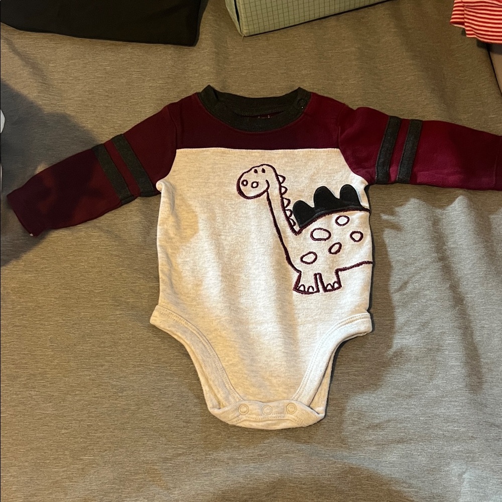 Garanimals Maroon and Gray Dinosaur Bodysuit